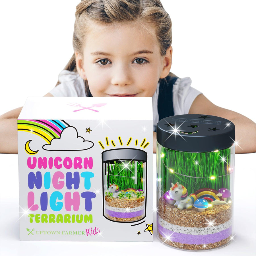 Wenzhuo Light up Terrarium Kit for Kids with LED Light on Lid - Stem Plant  Educational Toys - DIY Your own Mini Garden in a